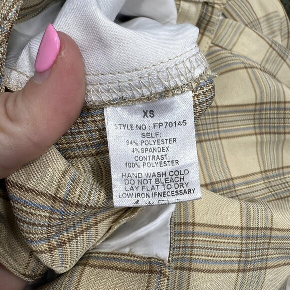 Bohme Pants Womens XS Beige Plaid Trousers Stretch Slim Fit Flat Front Dress - Picture 9 of 12